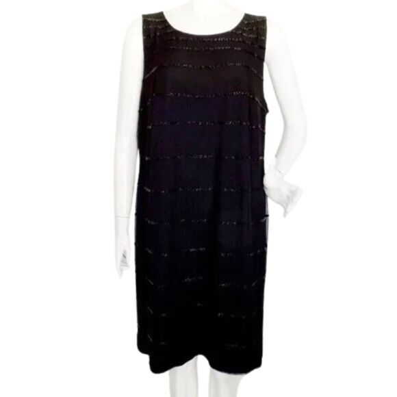 CALVIN KLEIN Evening Dress, XL, Mesh overlay/Beaded stripe, Sleeveless Shift - Picture 1 of 16